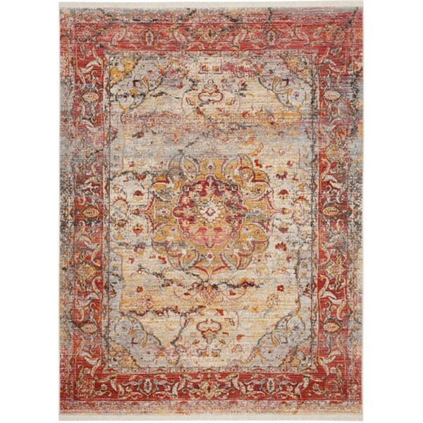 Flowers First 5 x 7 ft. 6 in. Vintage Persian Power Loomed Area Rug, Saffron & Cream - Medium Rectangle - FL1868138