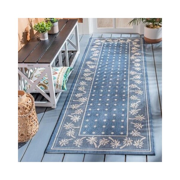 Safavieh 2 Ft. -7 In. X 5 Ft. Small Rectangle Indoor-Outdoor Courtyard- Blue And Ivory- Machine Made Rug - CY5148C-3