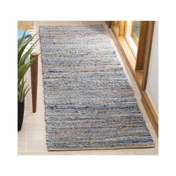 Safavieh Cape Cod Hand WOVEN Runner Rug- Natural - Blue- 2 ft. 3 in. x 8 ft. - CAP351A-28