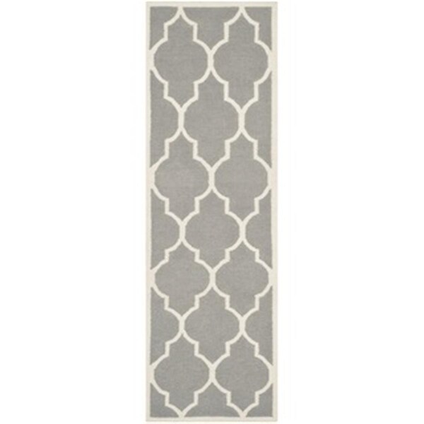 Safavieh 2 ft. -6 in. x 8 ft. Runner Contemporary Dhurries- Grey and Ivory- Flatweave Rug - DHU632B-28