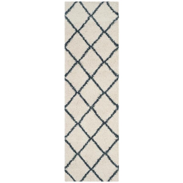Flowers First 2 ft. 3 in. x 8 ft. Hudson Shag Power Loomed Runner Rug, Ivory & Slate Blue - FL1881774