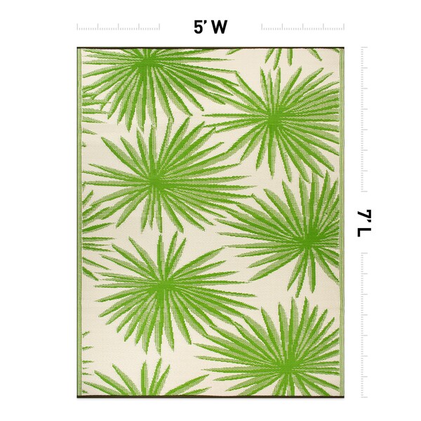 World Rug Gallery Floral Tropical Reversible Recycled Plastic 5' X 7' Green Outdoor Rug - 6075GREEN5X7