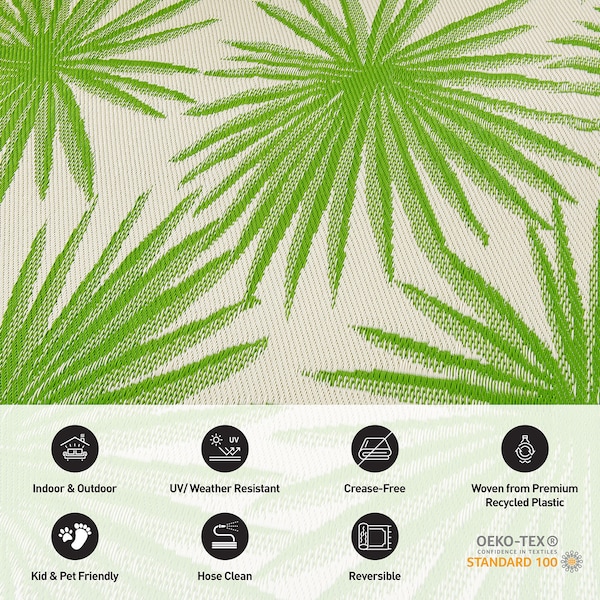 World Rug Gallery Floral Tropical Reversible Recycled Plastic 5' X 7' Green Outdoor Rug - 6075GREEN5X7
