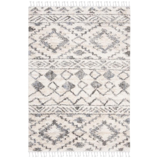 Safavieh 6 x 9 ft. Berber Fringe Shag Power Loomed Rectangle Area Rug; Cream & Navy - BFG606A-6