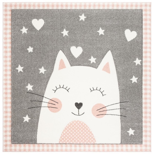 Safavieh 8 x 8 ft. Carousel Kids 100 Power Loomed Square Area Rug Pink & Grey - CRK134P-8SQ