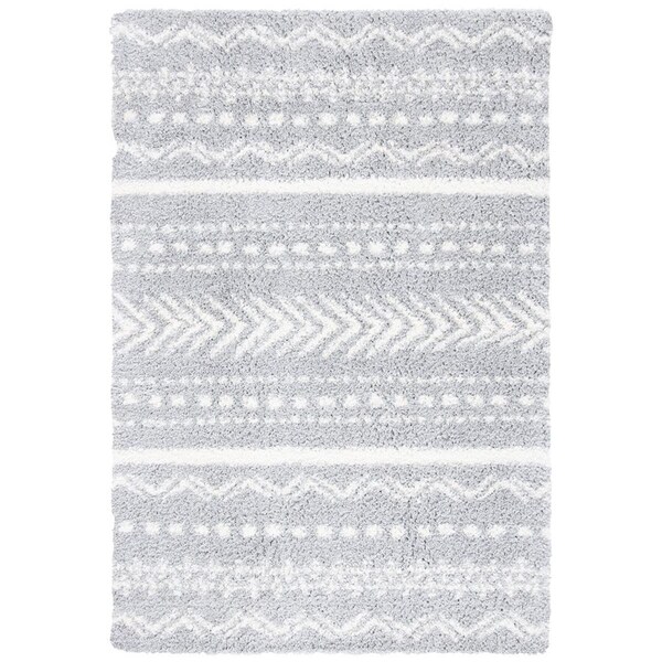 Safavieh Parma Shag Power Loomed Rectangle Area Rug; Grey & Ivory - 4 x 6 ft. - PMA542F-4