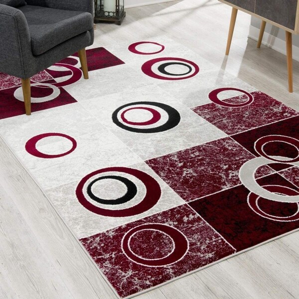 Homeroots 3 x 5 ft. Inverse Circles Rectangle Area Rug Red & White - 393882