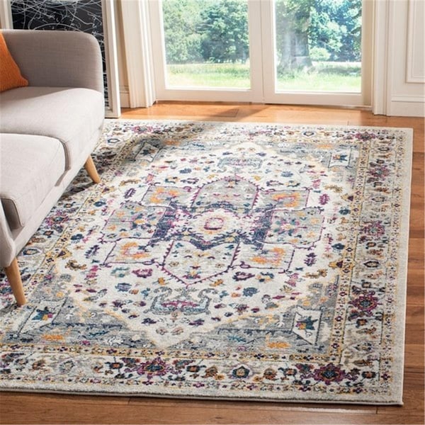 Safavieh Power Loomed 6 ft. 7 in. x 9 ft. Evoke Traditional Rug; Grey & Navy - Rectangle - EVK275G-6