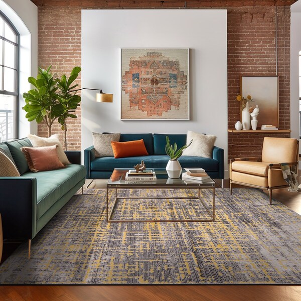 World Rug Gallery Distressed Abstract Design Non Shedding Soft Area Rug 7' 10 x 10' Yellow - 394YELLOW8X10