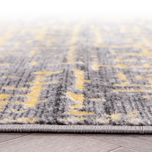 World Rug Gallery Distressed Abstract Design Non Shedding Soft Area Rug 7' 10 x 10' Yellow - 394YELLOW8X10