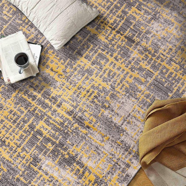 World Rug Gallery Distressed Abstract Design Non Shedding Soft Area Rug 7' 10 x 10' Yellow - 394YELLOW8X10