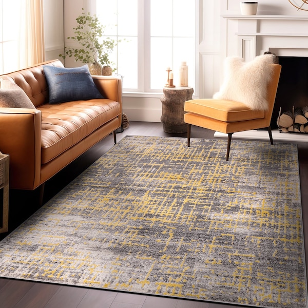World Rug Gallery Distressed Abstract Design Non Shedding Soft Area Rug 7' 10 x 10' Yellow - 394YELLOW8X10