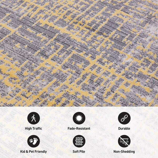 World Rug Gallery Distressed Abstract Design Non Shedding Soft Area Rug 7' 10 x 10' Yellow - 394YELLOW8X10