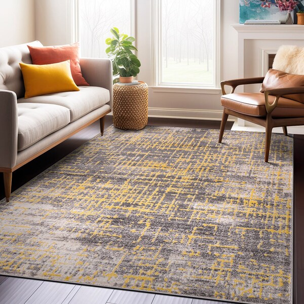 World Rug Gallery Distressed Abstract Design Non Shedding Soft Area Rug 7' 10 x 10' Yellow - 394YELLOW8X10