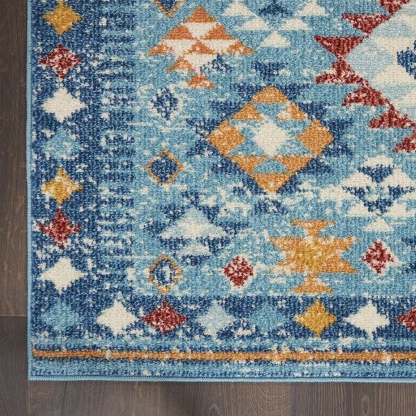 Homeroots 2 x 8 ft. Blue & Multi Color Diamonds Runner Rug - 385807
