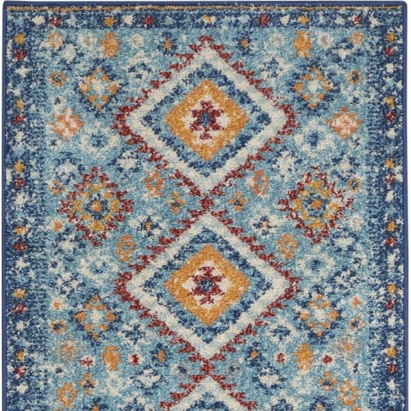 Homeroots 2 x 8 ft. Blue & Multi Color Diamonds Runner Rug - 385807