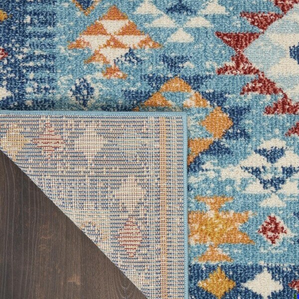 Homeroots 2 x 8 ft. Blue & Multi Color Diamonds Runner Rug - 385807