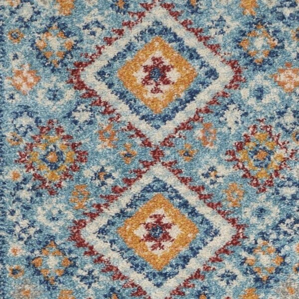 Homeroots 2 x 8 ft. Blue & Multi Color Diamonds Runner Rug - 385807