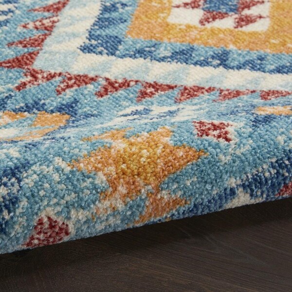 Homeroots 2 x 8 ft. Blue & Multi Color Diamonds Runner Rug - 385807