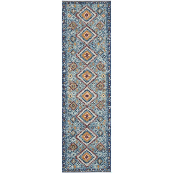 Homeroots 2 x 8 ft. Blue & Multi Color Diamonds Runner Rug - 385807