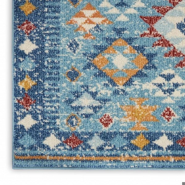 Homeroots 2 x 8 ft. Blue & Multi Color Diamonds Runner Rug - 385807