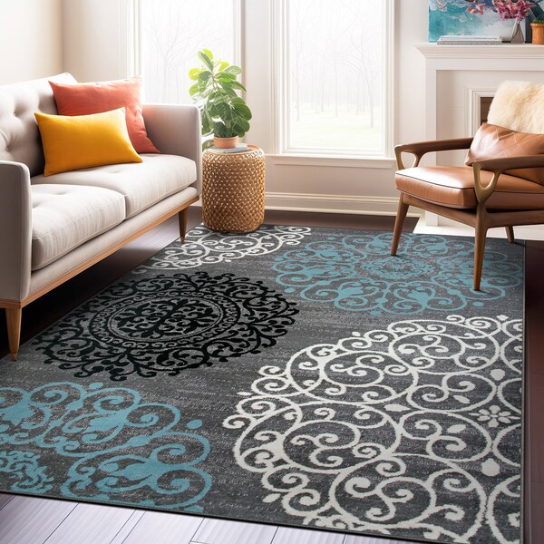 World Rug Gallery Contemporary Modern Floral Design Area Rug 8'8'' x 12' Gray - 303GRAY8X12