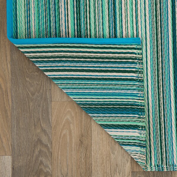 World Rug Gallery Contemporary Stripe Reversible Plastic 3'x5' Blue Outdoor Rug - 6058BLUE3X5