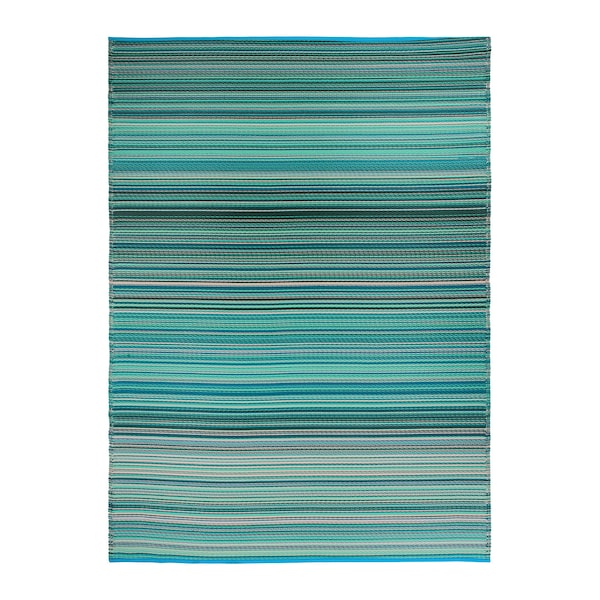 World Rug Gallery Contemporary Stripe Reversible Plastic 3'x5' Blue Outdoor Rug - 6058BLUE3X5