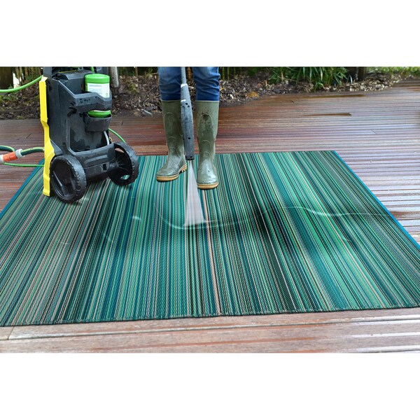 World Rug Gallery Contemporary Stripe Reversible Plastic 3'x5' Blue Outdoor Rug - 6058BLUE3X5