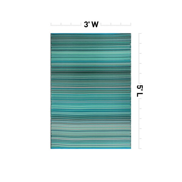 World Rug Gallery Contemporary Stripe Reversible Plastic 3'x5' Blue Outdoor Rug - 6058BLUE3X5