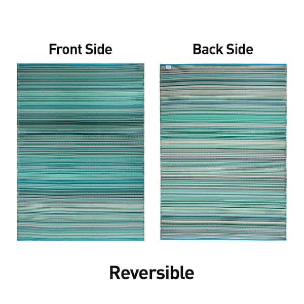 World Rug Gallery Contemporary Stripe Reversible Plastic 3'x5' Blue Outdoor Rug - 6058BLUE3X5