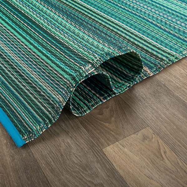 World Rug Gallery Contemporary Stripe Reversible Plastic 3'x5' Blue Outdoor Rug - 6058BLUE3X5