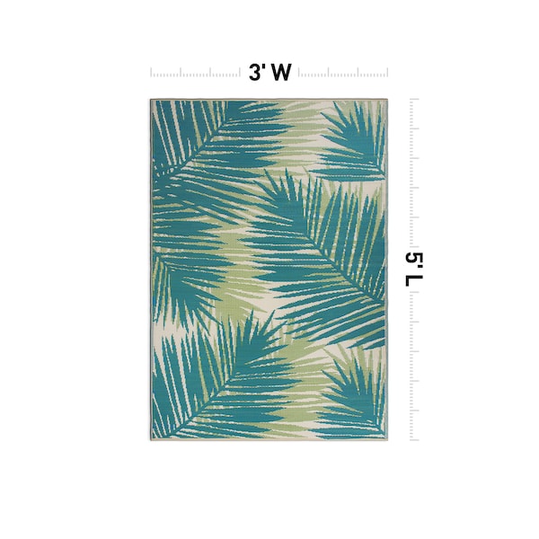 World Rug Gallery Tropical Floral Reversible Plastic 3'x5' Green Outdoor Rug - 6051GREEN3X5