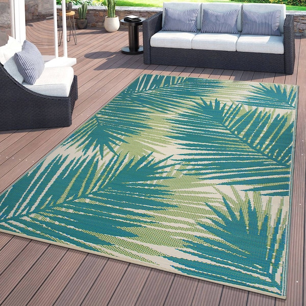 World Rug Gallery Tropical Floral Reversible Plastic 3'x5' Green Outdoor Rug - 6051GREEN3X5