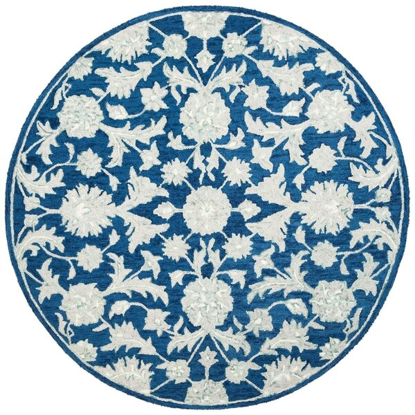 Safavieh Micro-Loop Hand Tufted Round Area RugNavy & Grey 5 x 5 ft. - MLP506N-5R