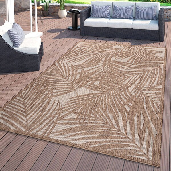 World Rug Gallery Contemporary Palm Leaf Textured Flat Weave Indoor/Outdoor Area Rug 5' x 7' Brown - 118BROWN5X7