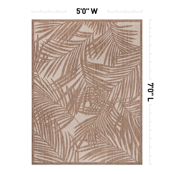 World Rug Gallery Contemporary Palm Leaf Textured Flat Weave Indoor/Outdoor Area Rug 5' x 7' Brown - 118BROWN5X7