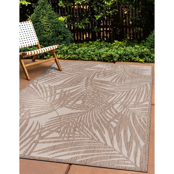 World Rug Gallery Contemporary Palm Leaf Textured Flat Weave Indoor/Outdoor Area Rug 5' x 7' Brown - 118BROWN5X7