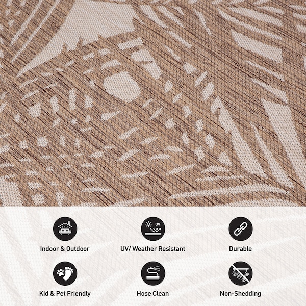 World Rug Gallery Contemporary Palm Leaf Textured Flat Weave Indoor/Outdoor Area Rug 5' x 7' Brown - 118BROWN5X7