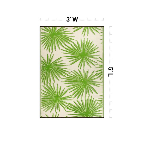 World Rug Gallery Floral Tropical Reversible Recycled Plastic 3' X 5' Green Outdoor Rug - 6075GREEN3X5