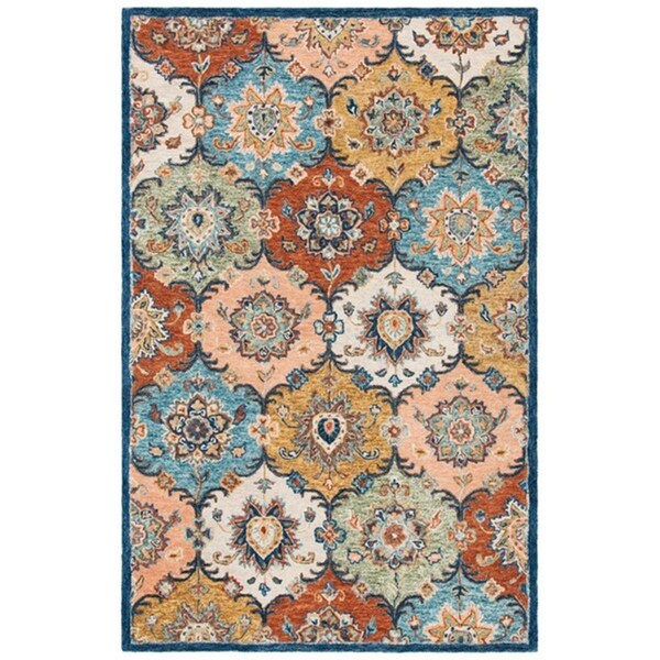 Safavieh 3 x 5 ft. Heritage Bohemian Rectangle Hand Tufted Rug Blue & Rust - HG357M-3