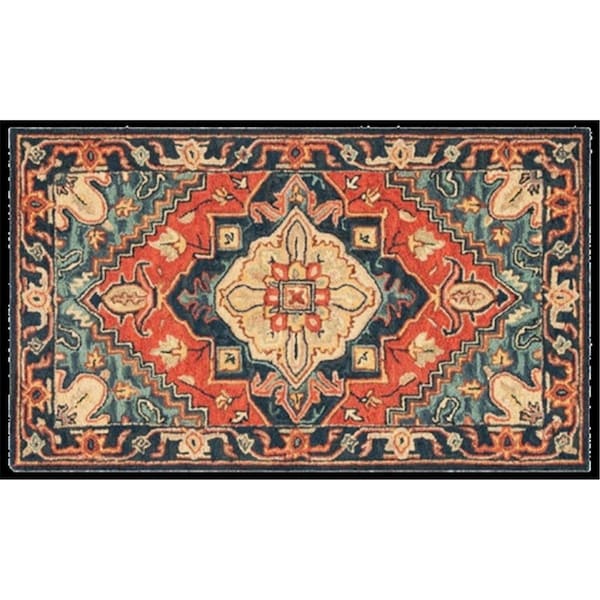 Safavieh 3 x 5 ft. Hand Tufted Traditional Heritage Small Rectangle RugRed & Navy - HG920Q-3