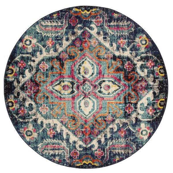 Safavieh 6 ft. - 7 in. x 6 ft. - 7 in. Monaco Power Loomed Rug Round - Blue & Fuchsia - MNC252J-7R