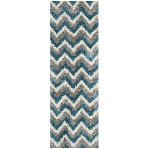 Safavieh Kids Shag Power Loomed Runner Rug- Ivory - Blue- 2 ft. 3 in. x 7 ft. - SGK568C-27