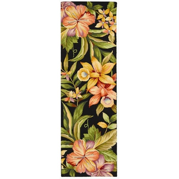 Safavieh 2 ft. - 6 in. x 8 ft. Runner- Country and Floral Chelsea Black Hand Hooked Rug - HK212B-28