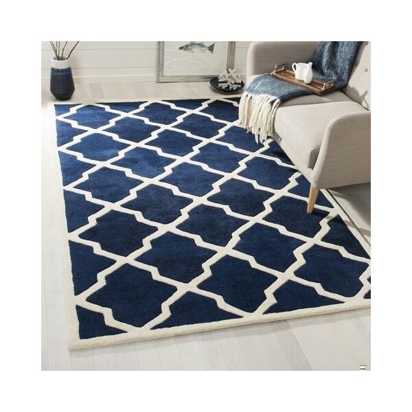 Safavieh 2 Ft. x 3 Ft. Rectangle- Contemporary Chatham Dark Blue And Ivory Hand Tufted Rug - CHT735C-2