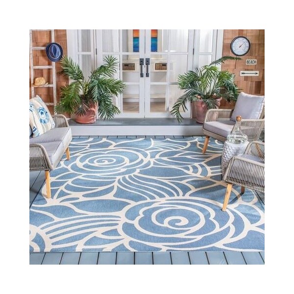 Safavieh 6 Ft. -7 In. X 6 Ft. -7 In. Round Indoor-Outdoor Courtyard- Navy And Beige- Power Loomed Rug - CY5142-268-7R