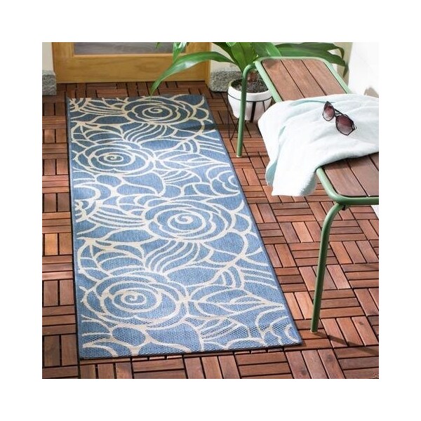 Safavieh 6 Ft. -7 In. X 6 Ft. -7 In. Round Indoor-Outdoor Courtyard- Navy And Beige- Power Loomed Rug - CY5142-268-7R