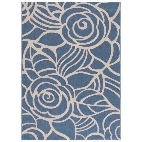 Safavieh 6 Ft. -7 In. X 6 Ft. -7 In. Round Indoor-Outdoor Courtyard- Navy And Beige- Power Loomed Rug - CY5142-268-7R