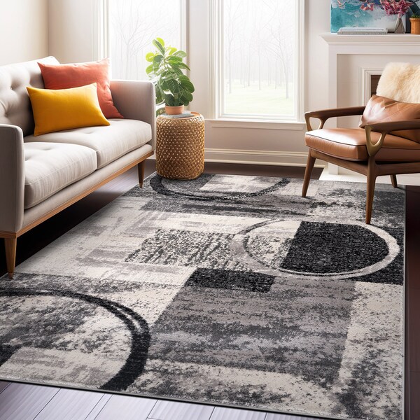 World Rug Gallery Contemporary Abstract Circle Design Soft Area Rug 10' x 14' Cream - 307CREAM10X14
